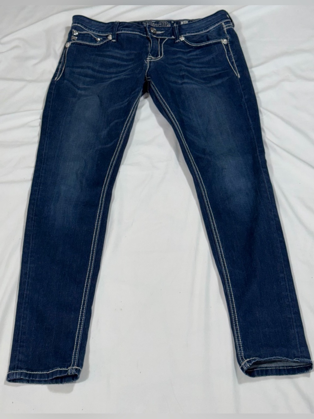 Miss Me Size 30 Dark Wash Rhinestone Embellished Straight Jeans Y2K O68 - Picture 2 of 11
